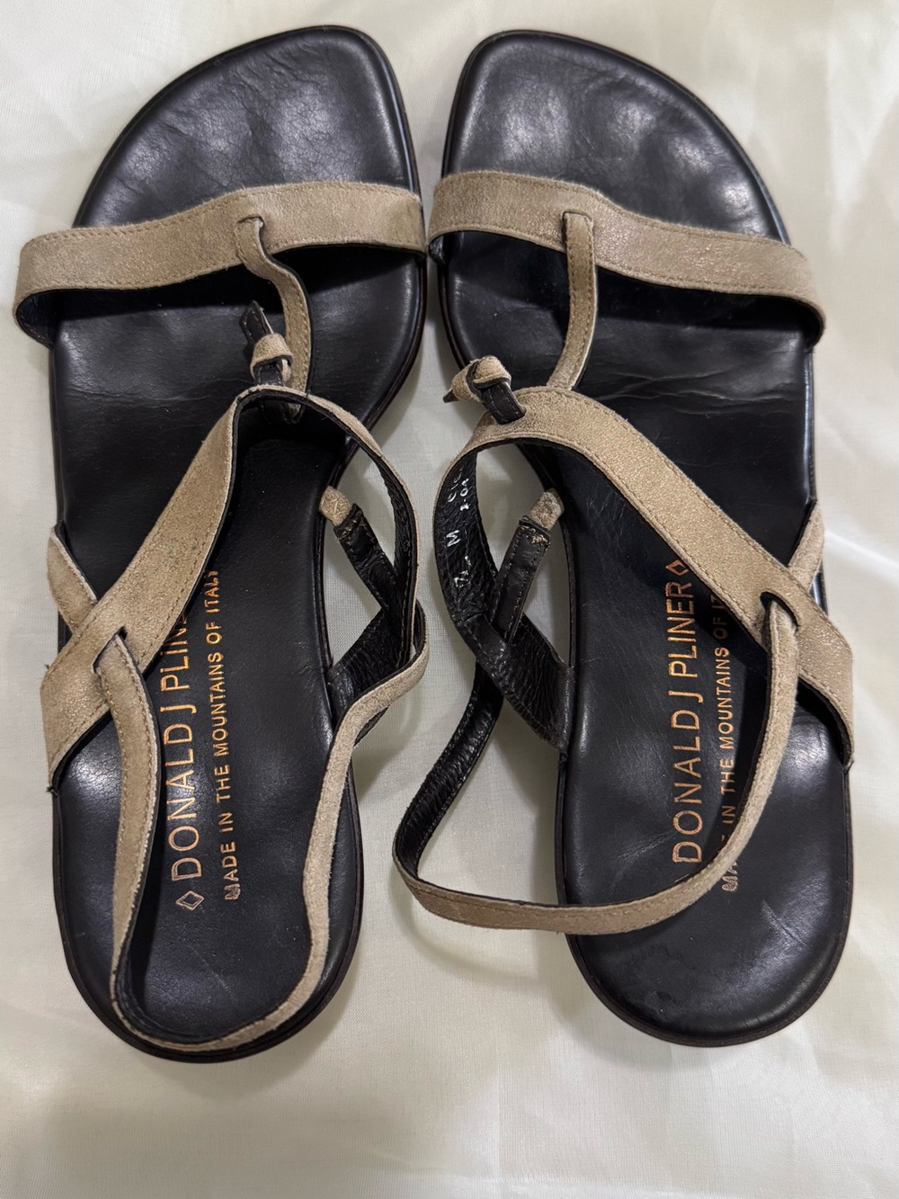 Donald J. Pliner Tan and Black Strappy Leather Women's Sandals